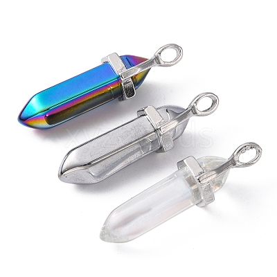 3Pcs 3 Colors Faceted Bullet Glass Pointed Pendants KK-FS0001-09-1