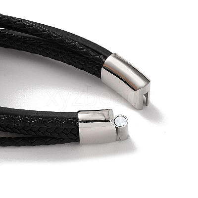 Men's Braided Black PU Leather Cord Multi-Strand Bracelets BJEW-K243-21P-1