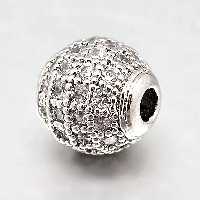 Round Brass Micro Pave Cubic Zirconia Beads ZIRC-N016-01P-10mm-1