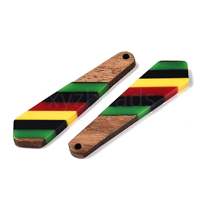 Jamaican Colour Epoxy Resin & Walnut Wood Pendants RESI-N039-122H-1