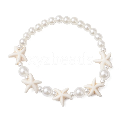 ABS Plastic Imitation Pearl Round Beads Stretch Bracelets BJEW-JB11869-01-1