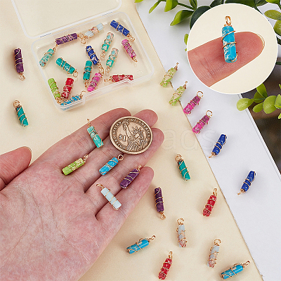 36Pcs 9 Colors Dyed Synthetic Imperial Jasper Copper Wire Wrapped Pendants PALLOY-FG00003-1