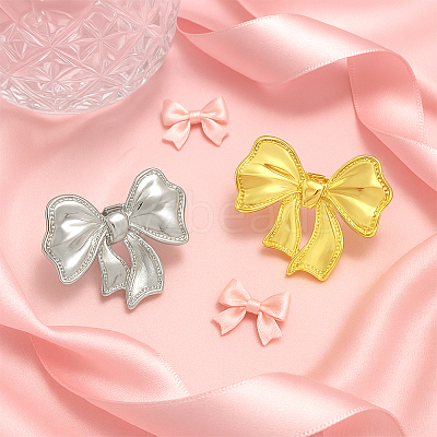 2Pcs 2 Colors Bowknot Alloy Adjustable Finger Rings RJEW-HY0001-25-1