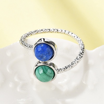 Natural Malachite & Lapis Lazuli Finger Rings RJEW-A068-03P-01-1