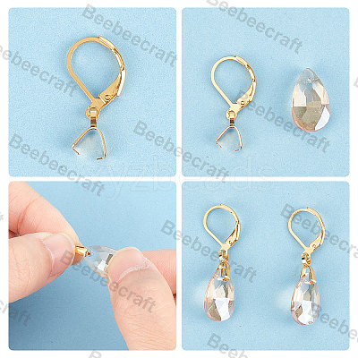 50Pcs 304 Stainless Steel Leverback Earring Findings with Pendant Bails STAS-BBC0001-52G-1