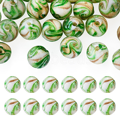 30Pcs Handmade Gold Sand Lampwork Beads LAMP-TA0002-37D-1