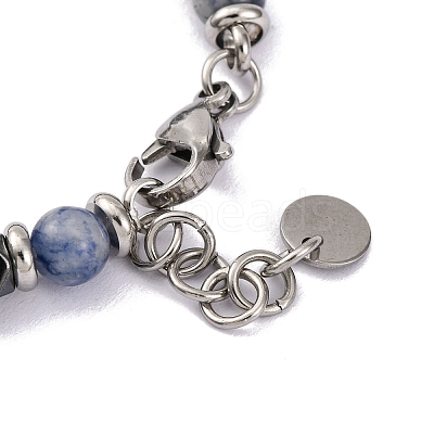 Natural Sodalite & Magnetic Synthetic Hematite Round Beaded Bracelet X-BJEW-P339-02P-05-1