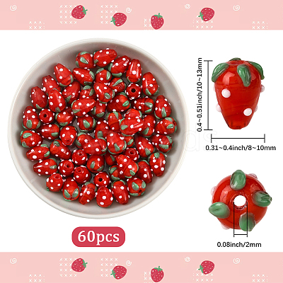 60Pcs Handmade Lampwork 3D Strawberry Beads LAMP-LT0001-03-1