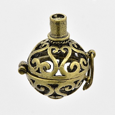 Brass Hollow Round Cage Pendants KK-J189-05AB-NF-1