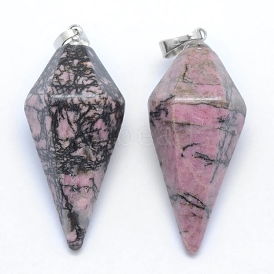 Natural Rhodonite Pointed Pendants KK-E757-F-17P-1