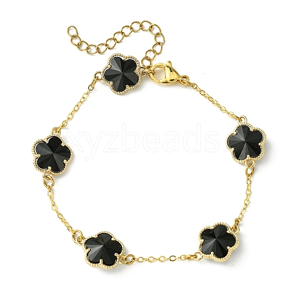 2Pcs 2 Colors Glass Flower Link Bracelets BJEW-JB10586-1