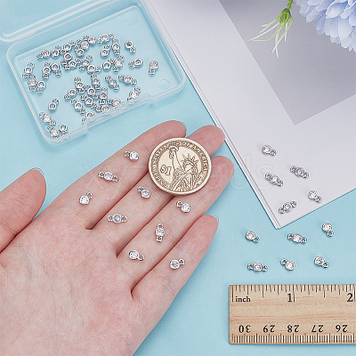 60pcs 2 Styles Brass Pave Clear Cubic Zirconia Flat Round Connector Charms KK-AR0001-81-1