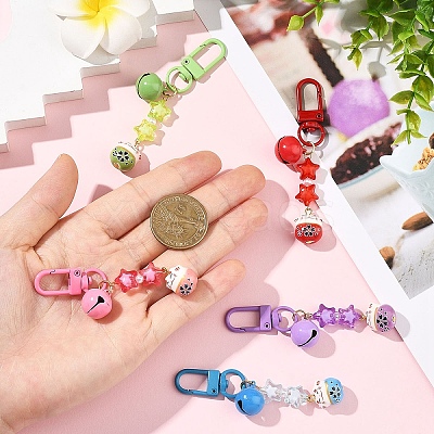 5Pcs Handmade Porcelain & Acrylic & Iron Pendant Decorations HJEW-YW00310-1