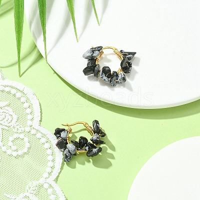 Natural Snowflake Obsidian Chips Braided Hoop Earrings EJEW-JE04940-11-1