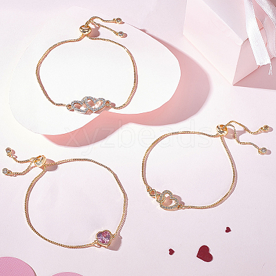 3Pcs 3 Styles Brass Slider Bracelet Sets BJEW-GA00001-1