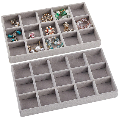 15 Grids Rectangle Wood Covered with Velvet Jewelry Trinket Display Trays AJEW-WH20054-062G-02-1