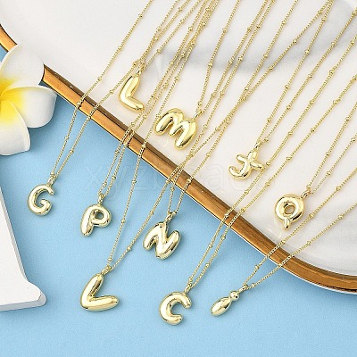 1Pc Initial Letter Brass Pendant Necklaces NJEW-YW0001-24P-1