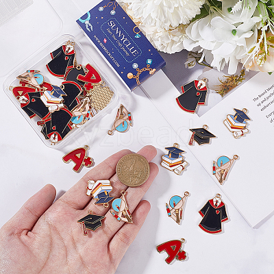40Pcs 5 Styles Graduation Season Theme Alloy Enamel Pendants ENAM-SC0005-81-1