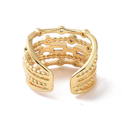 Clear Cubic Zirconia Rectangle Open Cuff Ring RJEW-P035-03G-1