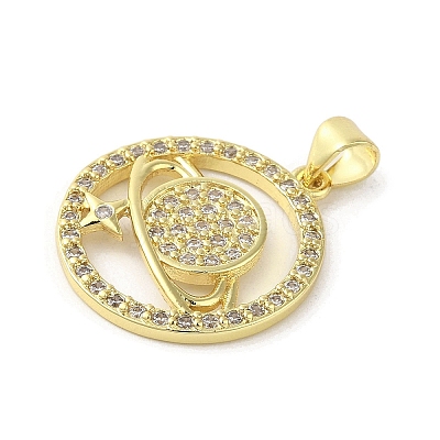 Rack Plating Brass Micro Pave Cubic Zirconia Pendants KK-C052-22G-1