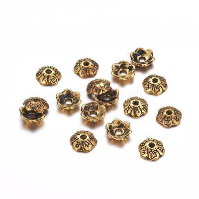 6-Petal Tibetan Style Alloy Flower Bead Caps TIBE-S220-AG-RS-1