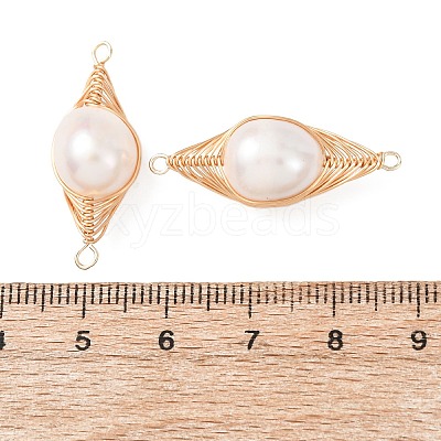 Copper Herringbone Wire-Wrapped Natural Pearl Potato Links Connector Charms KK-Z152-03G-02-1