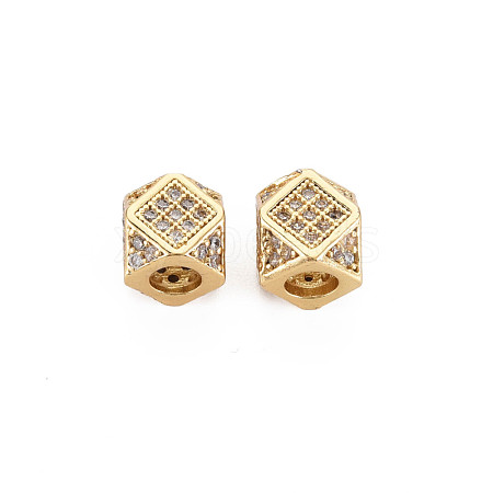 Brass Micro Pave Clear Cubic Zirconia Beads KK-N242-010-1