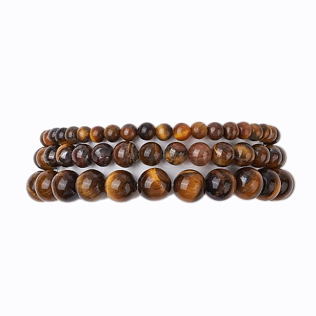 3Pcs Round Natural Tiger Eye Beads Stretch Bracelets BJEW-JB10964-1