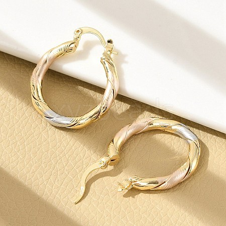 Brass Two Tone Twist Hoop Earrings EJEW-B117-06A-M-1