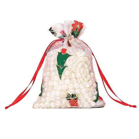 Christmas Theme Organza Printed Drawstring Bags PW-WGCD6B2-04-1