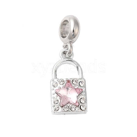 Rack Plating Alloy Light Rose Rhinestone European Dangle Charms PALLOY-S189-40P-1