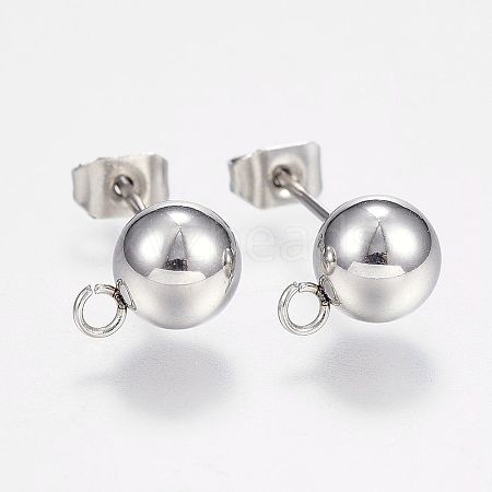 Non-Tarnish 201 Stainless Steel Ball Stud Earring Post X-STAS-F088-01P-1