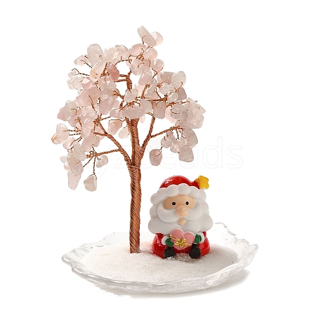 Christmas Natural Rose Quartz Chips Tree Decorations DJEW-K028-02B-1