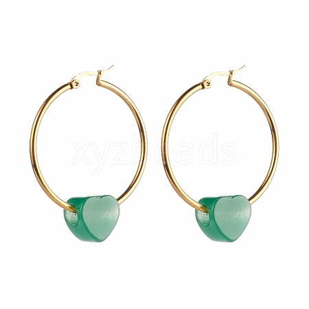 Heart Natural Green Aventurine Beads Earrings for Girl Women EJEW-JE04638-03-1