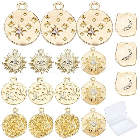 SUNNYCLUE 18Pcs 6 Style Brass Micro Pave Clear Cubic Zirconia Pendants & Alloy Rhinestone Pendants KK-SC0002-80-1