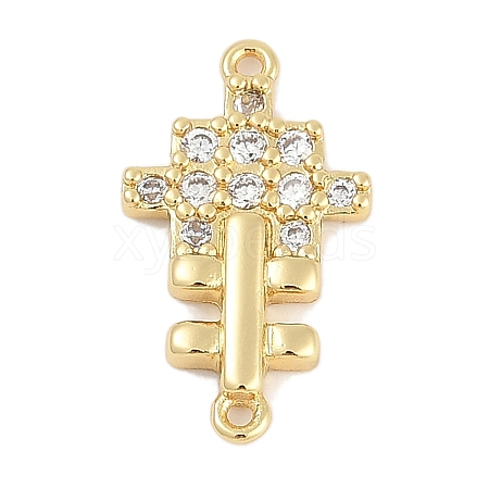 Brass Clear Cubic Zirconia Cross Connector Charms KK-Q028-33G-1