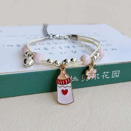 Cute Cartoon Bottle Alloy Enamel Three Layer Multi-strand Charm Bracelets for Women TU6041-3-1