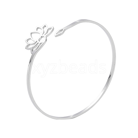 Hollow Out Lotus 304 Stainless Steel Open Cuff Bangles for Women BJEW-G701-01P-1