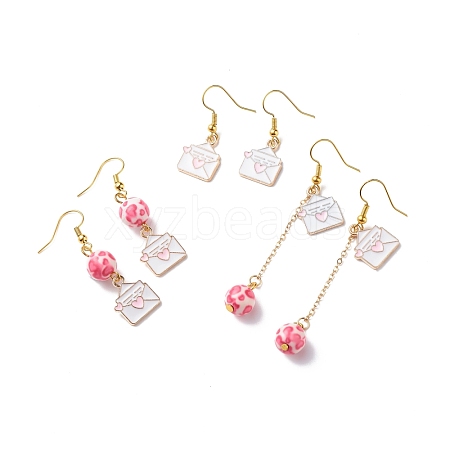 3 Pairs 3 Style Pink Alloy Enamel Charms & Resin Beads Dangle Earrings EJEW-JE05030-05-1