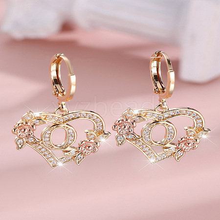 Heart Brass Micro Pave Clear Cubic Zirconia Hoop Earrings FS-WGD5D87-17-1