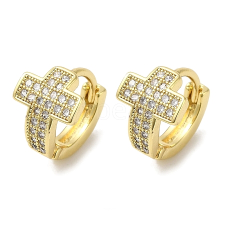 Brass Pave Clear Cubic Zirconia Huggie Hoop Earrings for Women EJEW-C097-12G-05-1