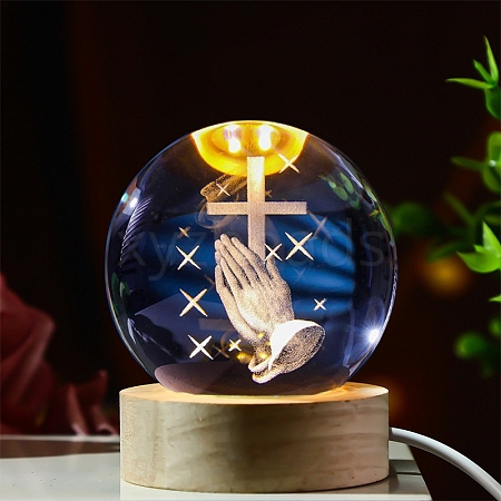 Religious Element Glass Crystal Ball Crystal Ball with Wood Stand PW-WG7CA34-02-1