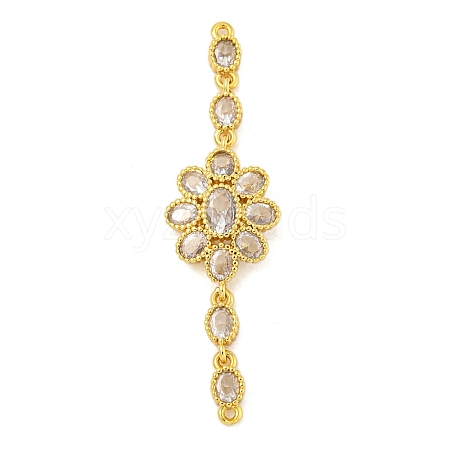 Brass Pave Clear Cubic Zirconia Flower Links Connector Charms KK-P277-50G-1