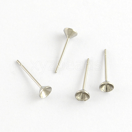 Non-Tarnish 304 Stainless Steel Flat Round Blank Peg Stud Earring Settings STAS-R055-13-1