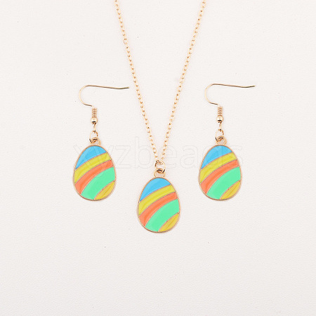 Easter Egg Alloy Enamel Pendant Necklace & Dangle Earrings Sets FS-WG38758-06-1