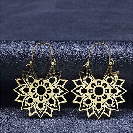 304 Stainless Steel Hollow Flower Hoop Earrings EJEW-Q789-02G-1