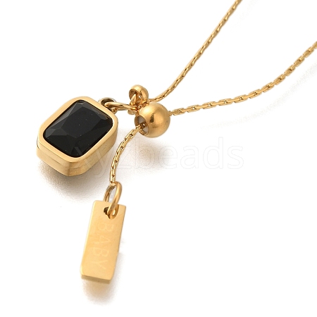 Ion Plating(IP) 304 Stainless Steel Pave Glass Cardano Chain Rectangle Pendant Necklaces NJEW-H037-04G-01-1
