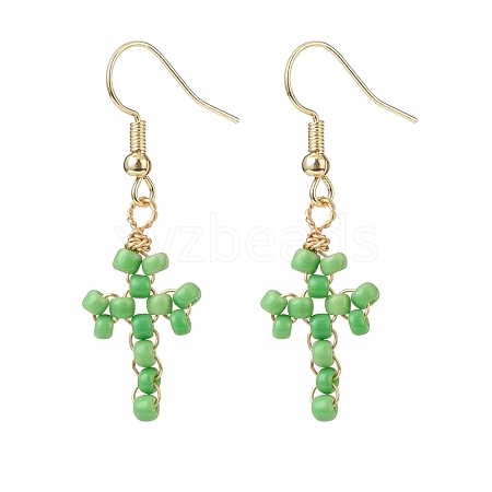 Glass Seed Braided Cross Dangle Earrings EJEW-JE05042-1