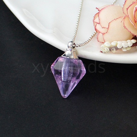 Medium Purple Glass Bottle with Iron Ball Chain Pendant Necklaces PW-WGF3857-02-1