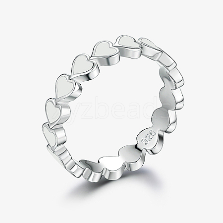 Anti-Tarnish Platinum Rhodium Plated 925 Sterling Silver Heart Finger Rings FL0127-8-1